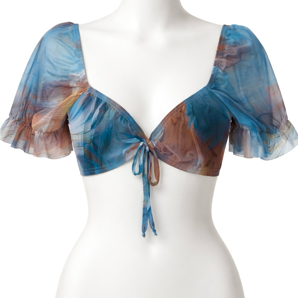 PrettyLittleThing Multicolor Sheer Tie-Front Top